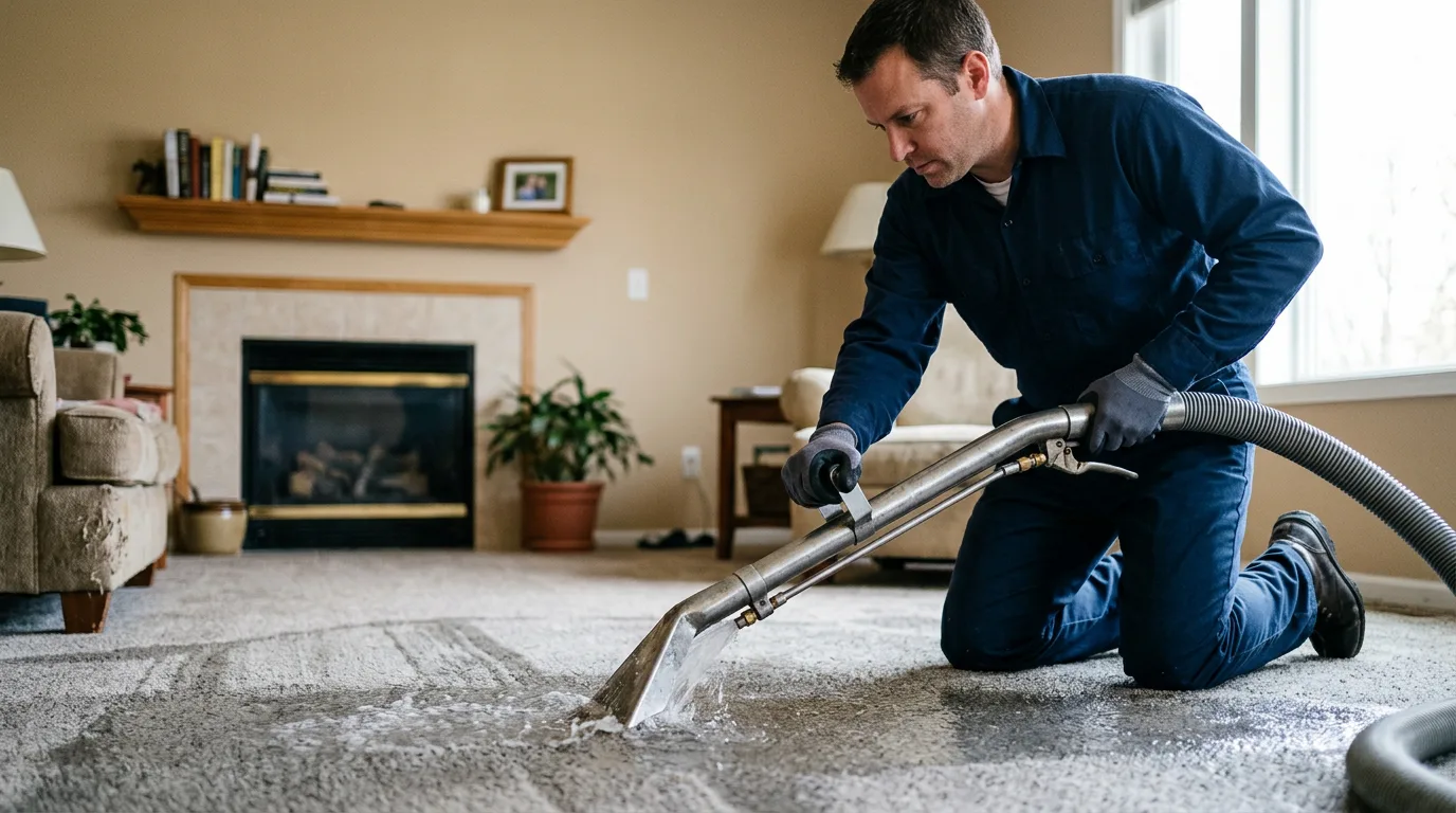 Water damage restoration technician working near Henryville, PA